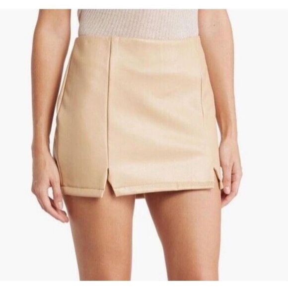 NWT AFRM Tan Faux Leather Mini Skirt Size XL - Picture 1 of 7